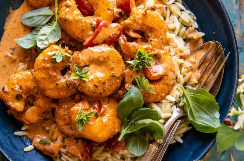 Spicy Southern Style Shrimp with Lemon Basil Orzo