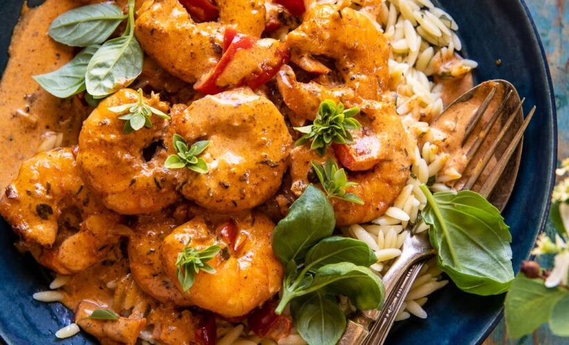 Spicy Southern Style Shrimp with Lemon Basil Orzo