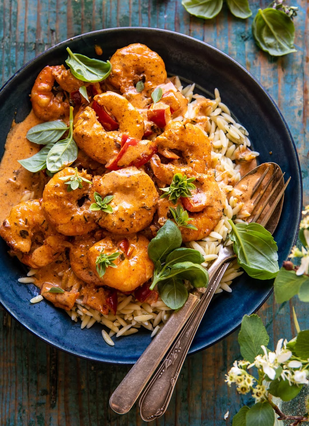 Spicy Southern Style Shrimp with Lemon Basil Orzo