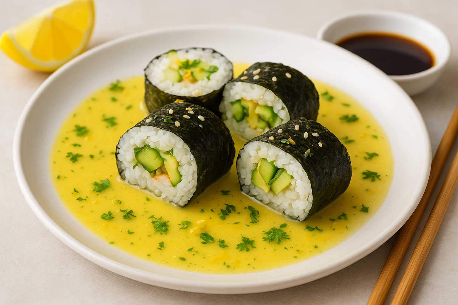 Sushi with Seaweed in Lemon Butter Sauce Recipe