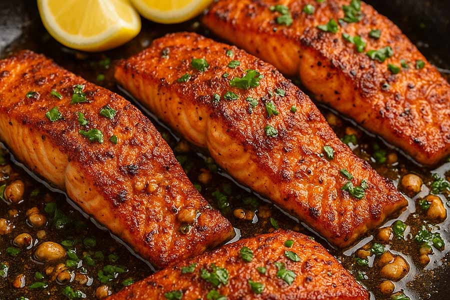 Crispy Salmon Fillets with Garlic & Paprika