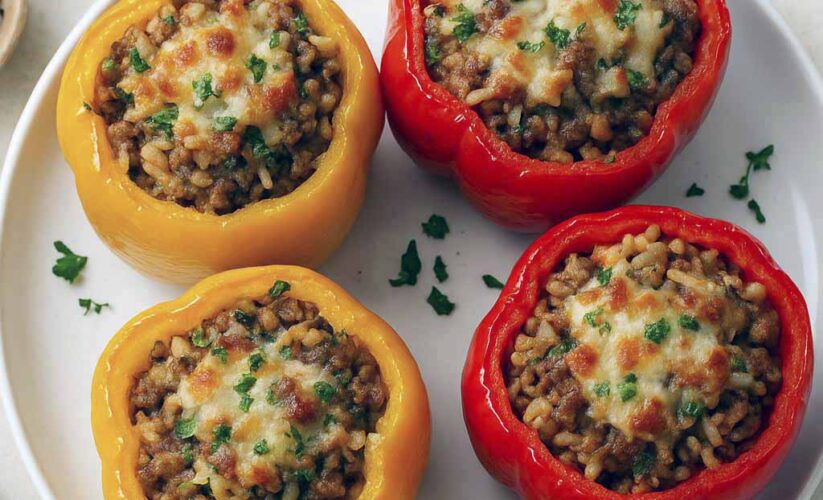 Stuffed Bell Peppers with Rice, Beef and Herbs