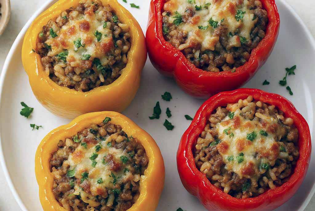 Stuffed Bell Peppers with Rice, Beef and Herbs