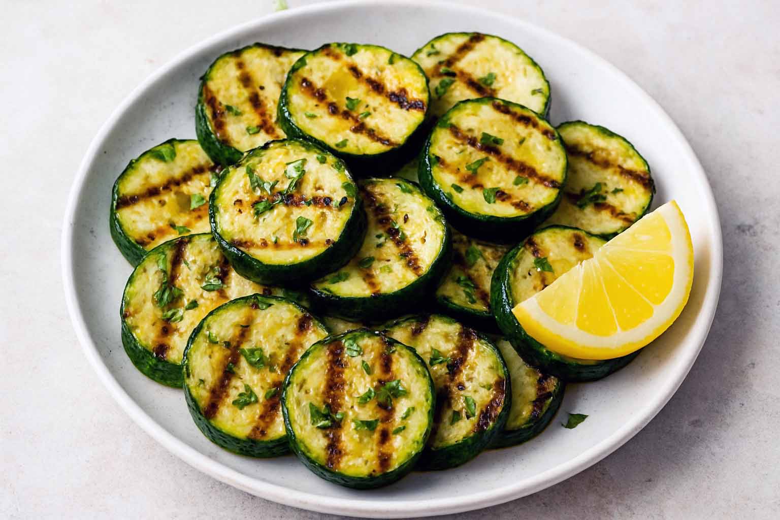Grilled Zucchini Slices with Olive Oil and Lemon