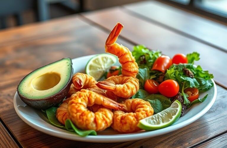Fried Tiger Shrimp with Avocado Salad