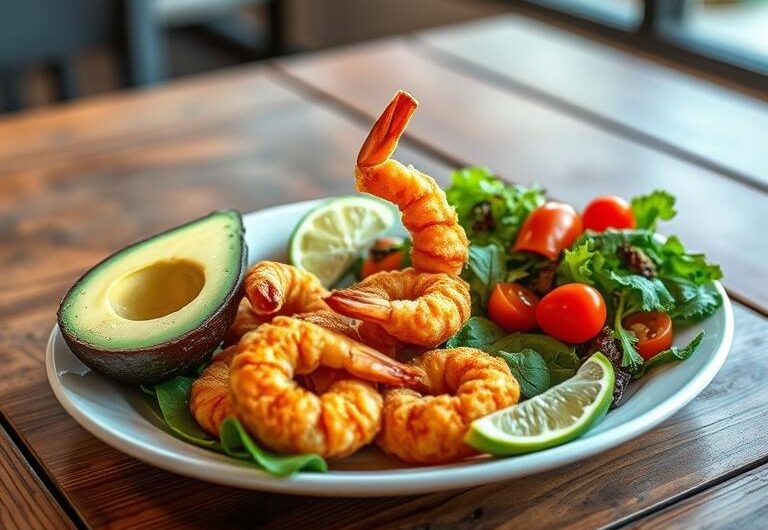 Fried Tiger Shrimp With Avocado Salad