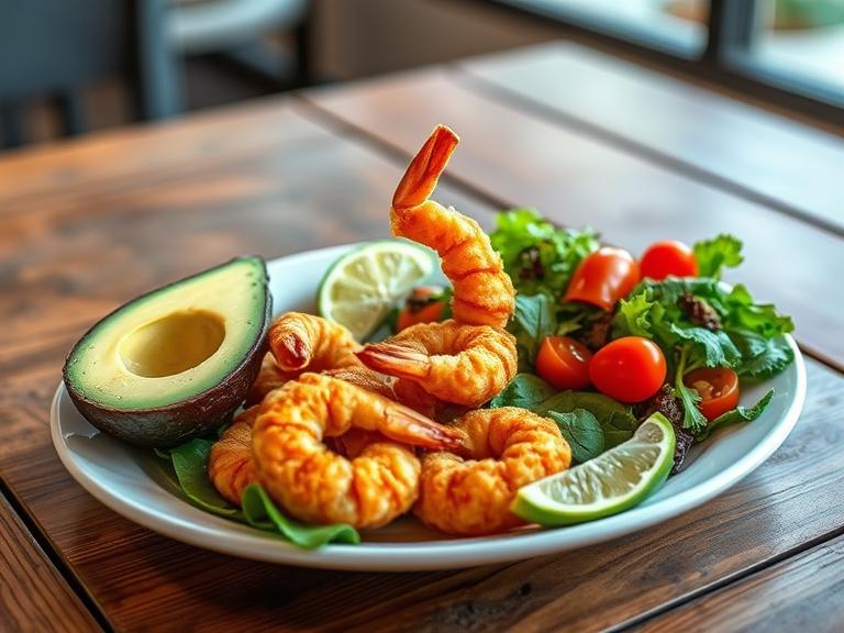 Fried Tiger Shrimp with Avocado Salad