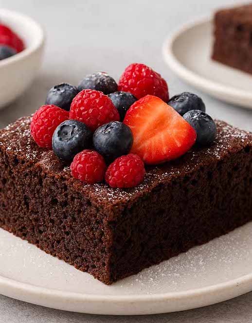 quick chocolate cake with berries